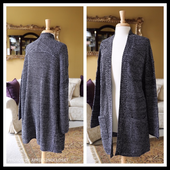 BLACK MARLED KNIT LONG CARDIGAN - Picture 2 of 8